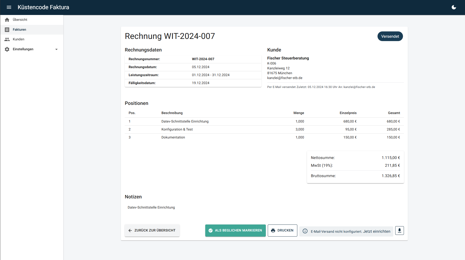 Faktura – Rechnungsdetails
