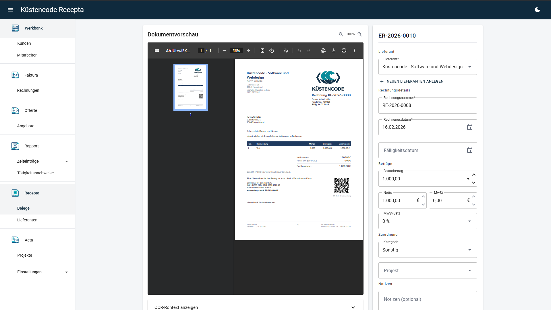Recepta - Beleg erfassen mit Dokumentvorschau